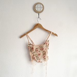 Sheer Floral Pink Romantic Dream Side Lace Up Corset Top
